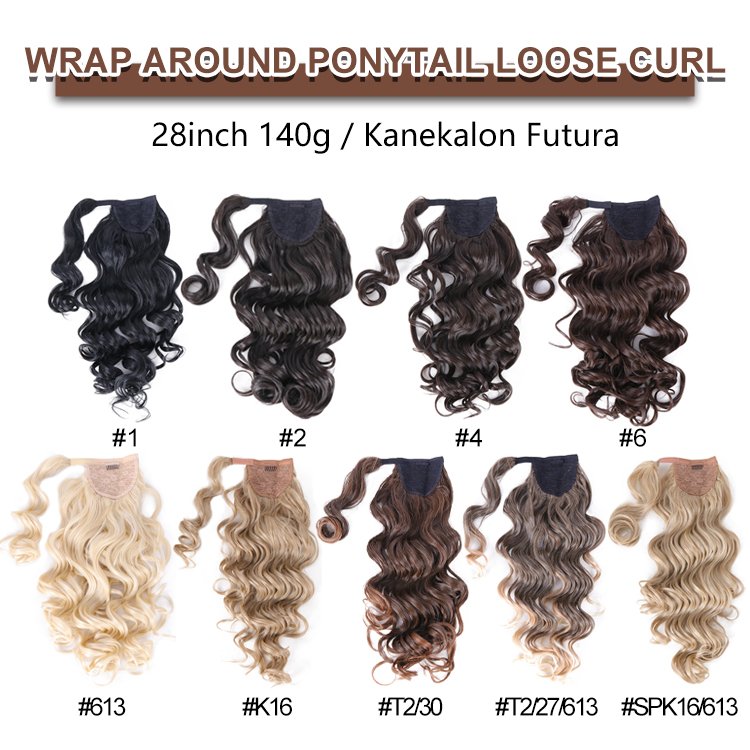 New Arrival Wholesale Long Water Wave 28Inches Hairpiece Ponytail Extension Wrap Around Synthetic Hair Ponytail