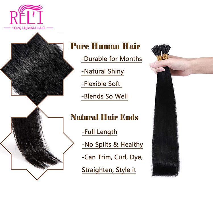 Double Drawn Vietnam i tip hair extensions Raw Keratin i tip human hair extensions 100% Remy itip hair extension human