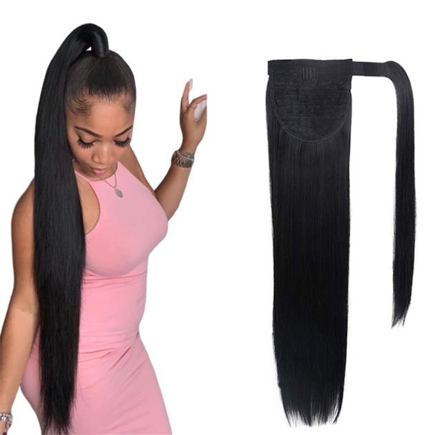 Kbeth Straight Yaki Ponytail Human Hair Extension 2021 Fashion Drawstring Ponytail With Clips in Ponytails For Black Women