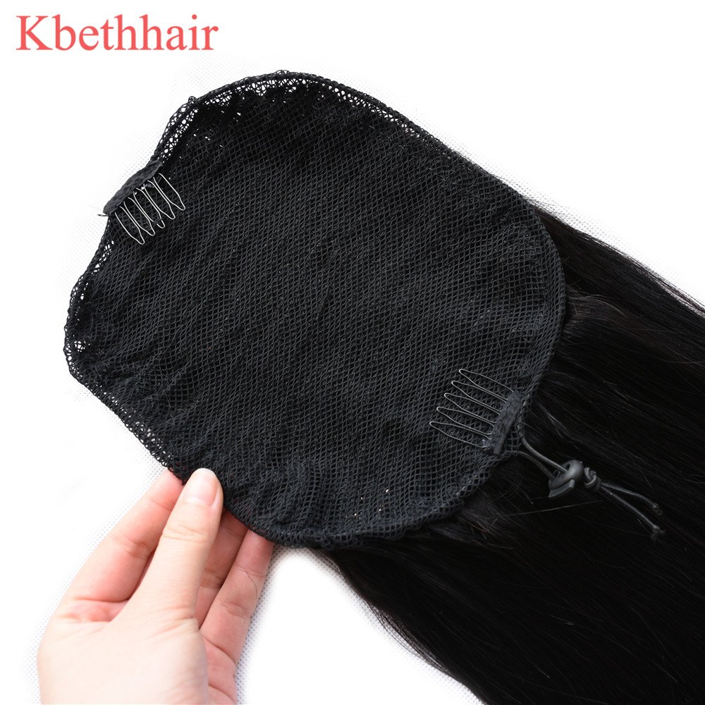 Kbeth Straight Yaki Ponytail Human Hair Extension 2021 Fashion Drawstring Ponytail With Clips in Ponytails For Black Women