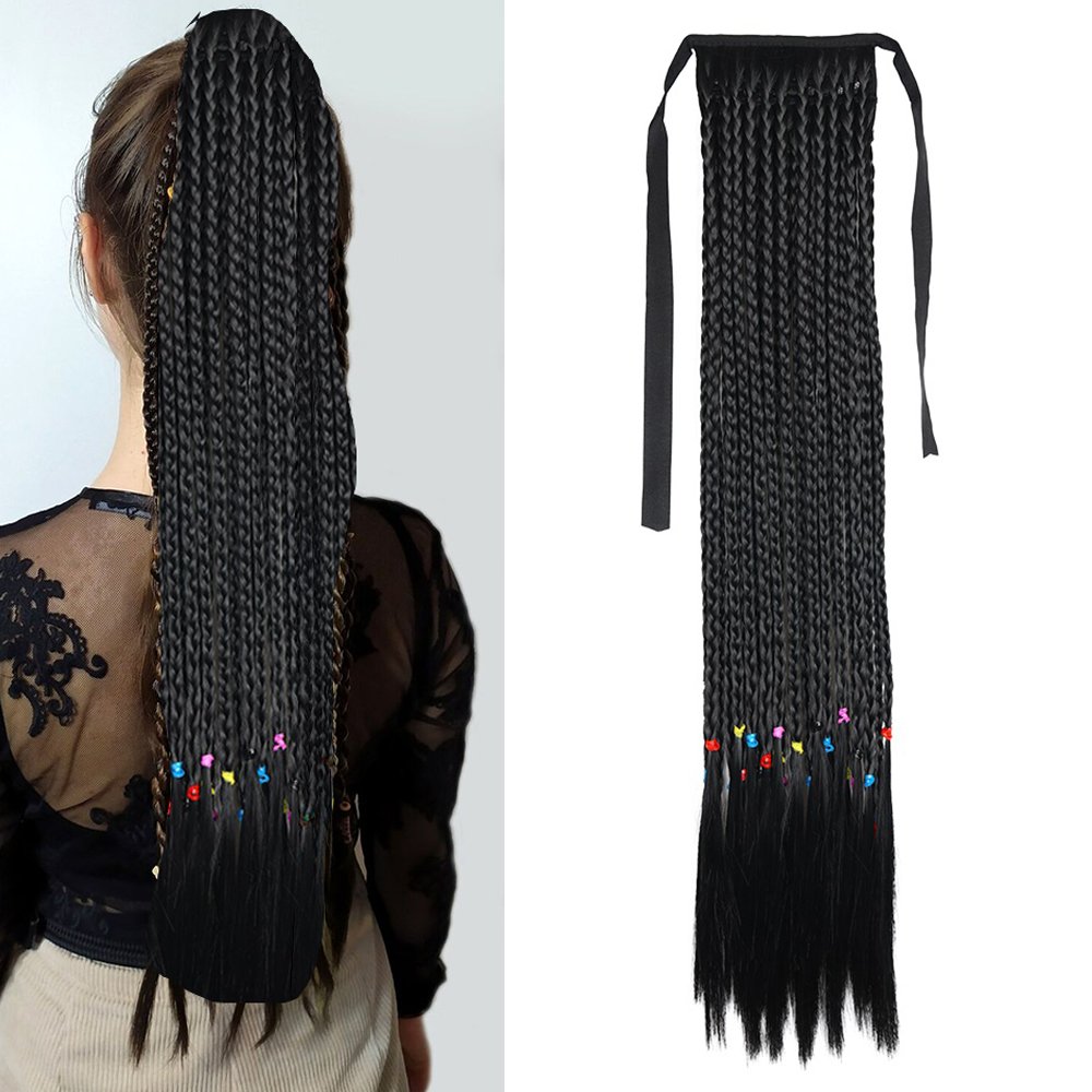 Wholesale Box Braided Ponytail 100g 20inch Ponytail Hairpiece Clip-in Braiding Pony Tail Braided Hair Extensions For Women