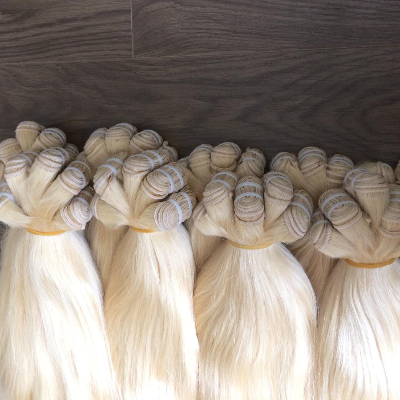 Wholesale 613 blonde color 100% human hair extension Cuticle Aligned Virgin Hair Hand Tied Weft Hair Extension