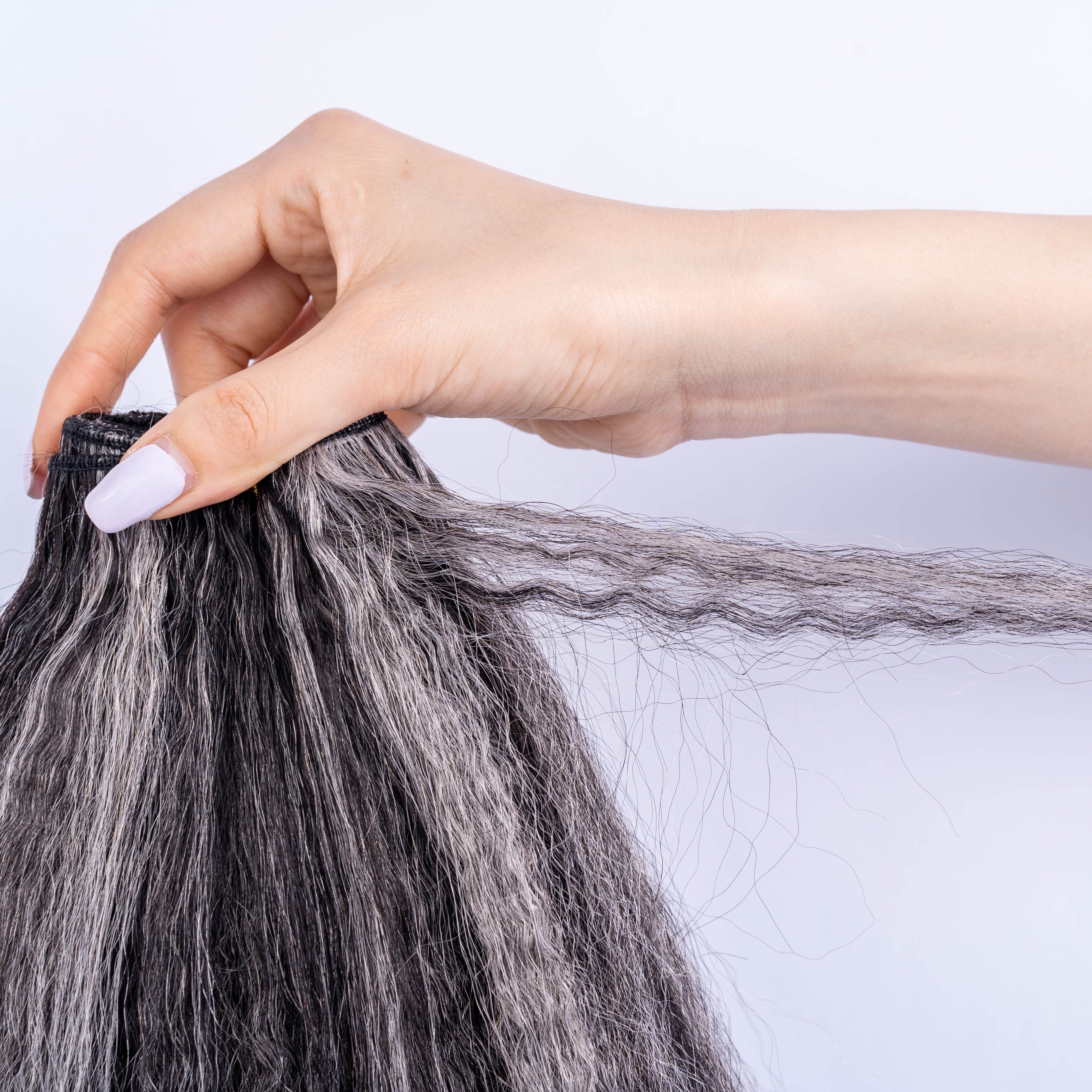 Grey Colored Kinky Straight Clip in Human Hair Extensions For Black Women 10-26inch Brazilian Kinky Straight Human Hair