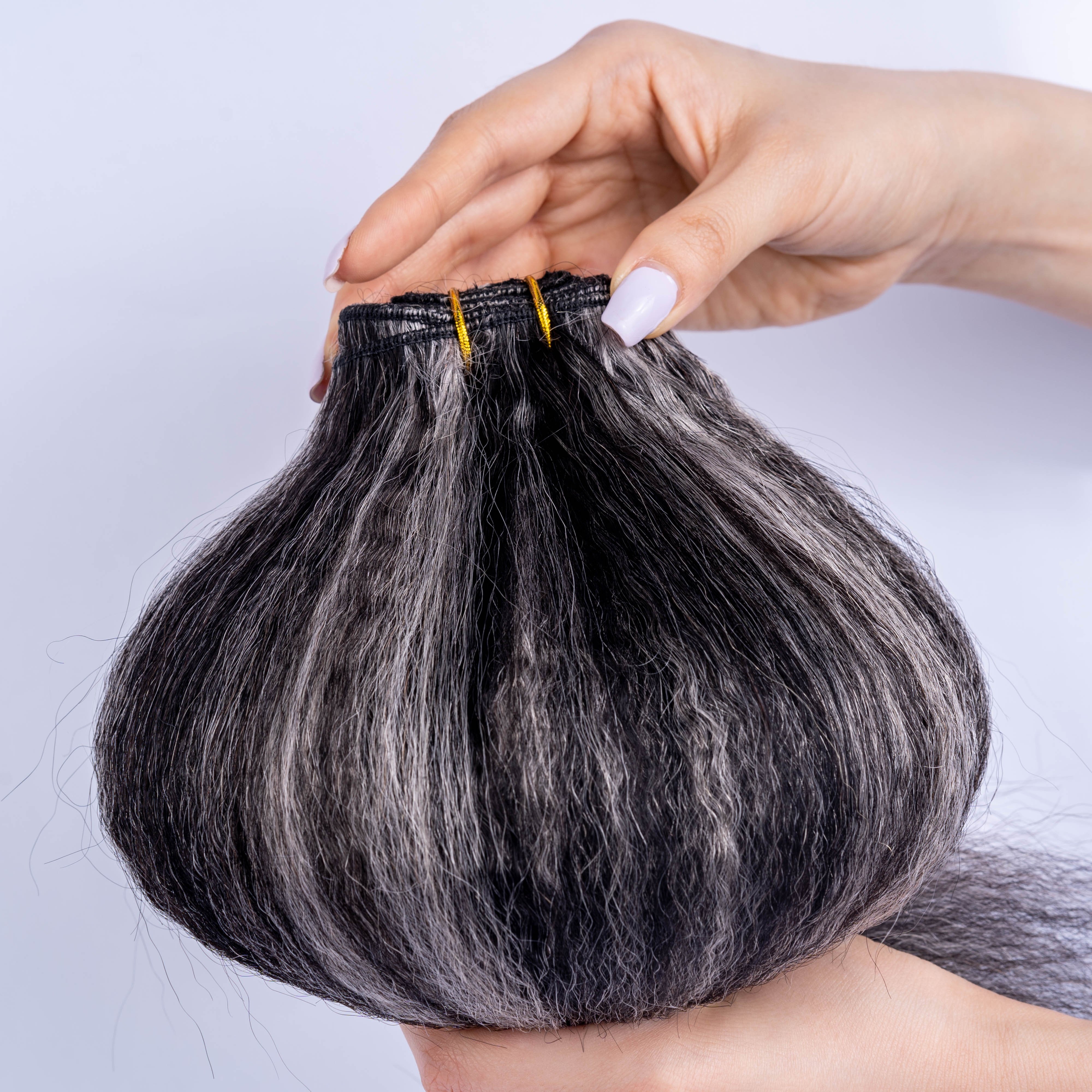 Grey Colored Kinky Straight Clip in Human Hair Extensions For Black Women 10-26inch Brazilian Kinky Straight Human Hair