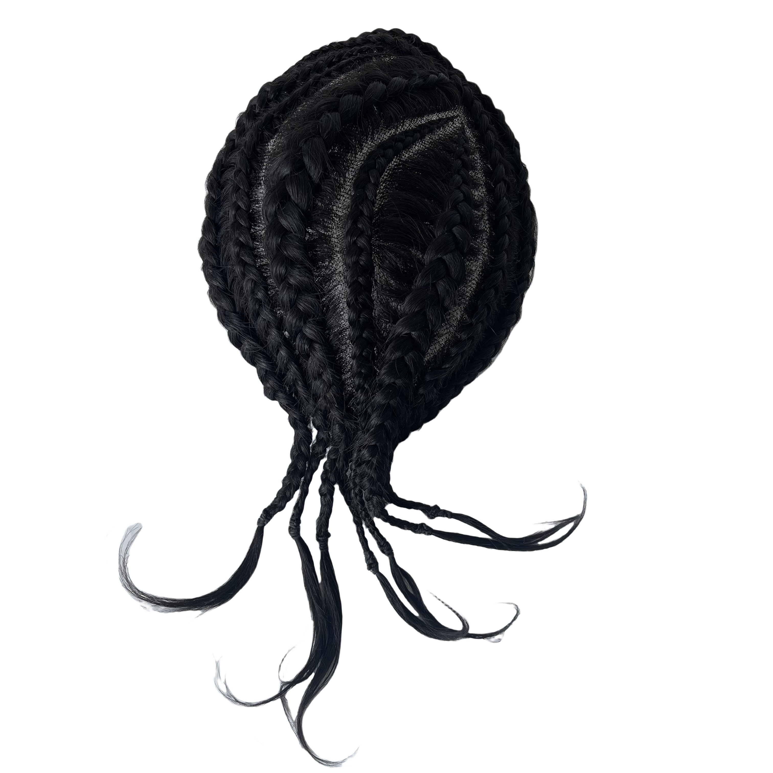 Indian Virgin Human Hair Systems 1b Black Cornrow Braids Toupee 8x10 Center Lace With PU Perimeter AUS Unit For Black Men