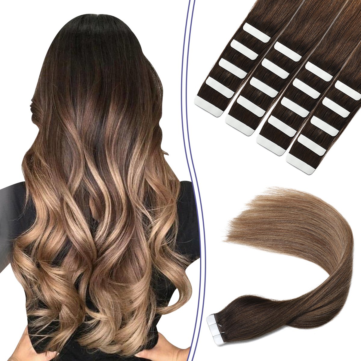 Straight Remy On Adhesive Invisible PU Tape Hair Tape In Human Hair Extensions