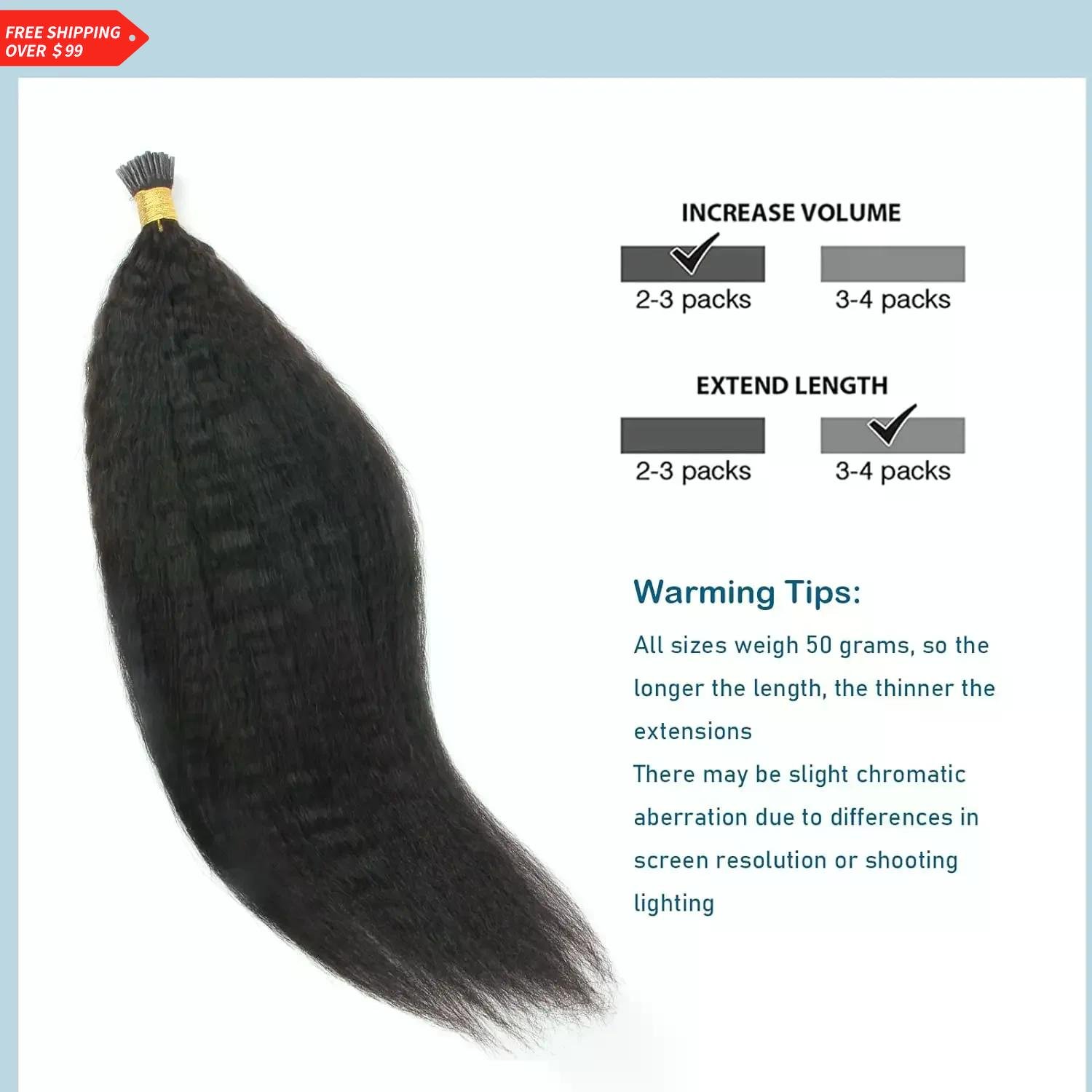 Kinky Straight I Tips Human Hair Extensions Natural Black Brazilian Virgin 100 Real Human Hair 50 Strands