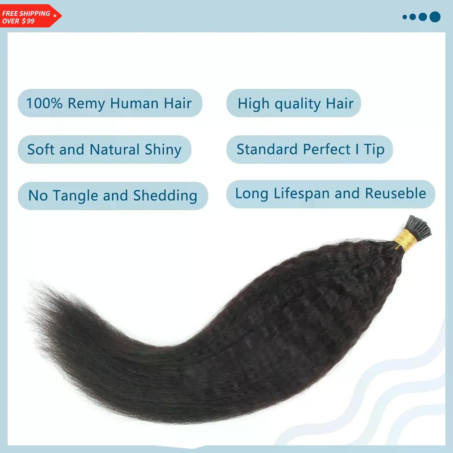 Kinky Straight I Tips Human Hair Extensions Natural Black Brazilian Virgin 100 Real Human Hair 50 Strands