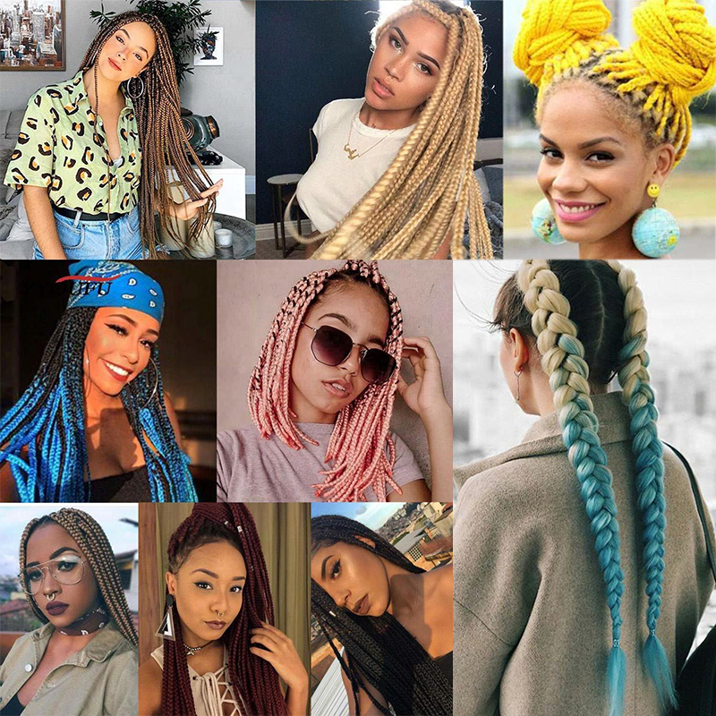 24 Inch Ombre Synthetic Braiding Hair Women Colorful Rainbow Gray Black Trend