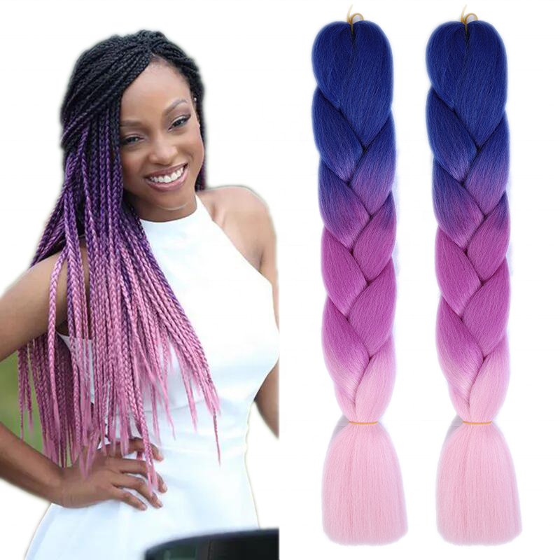 24 Inch Ombre Synthetic Braiding Hair Women Colorful Rainbow Gray Black Trend
