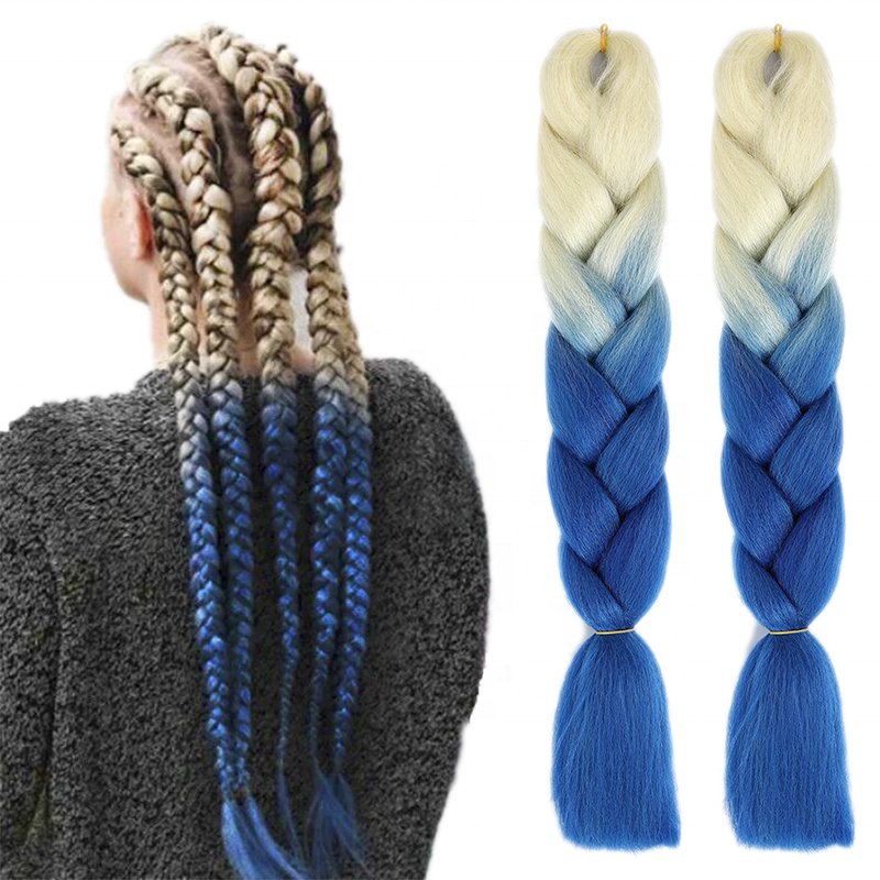 24 Inch Ombre Synthetic Braiding Hair Women Colorful Rainbow Gray Black Trend