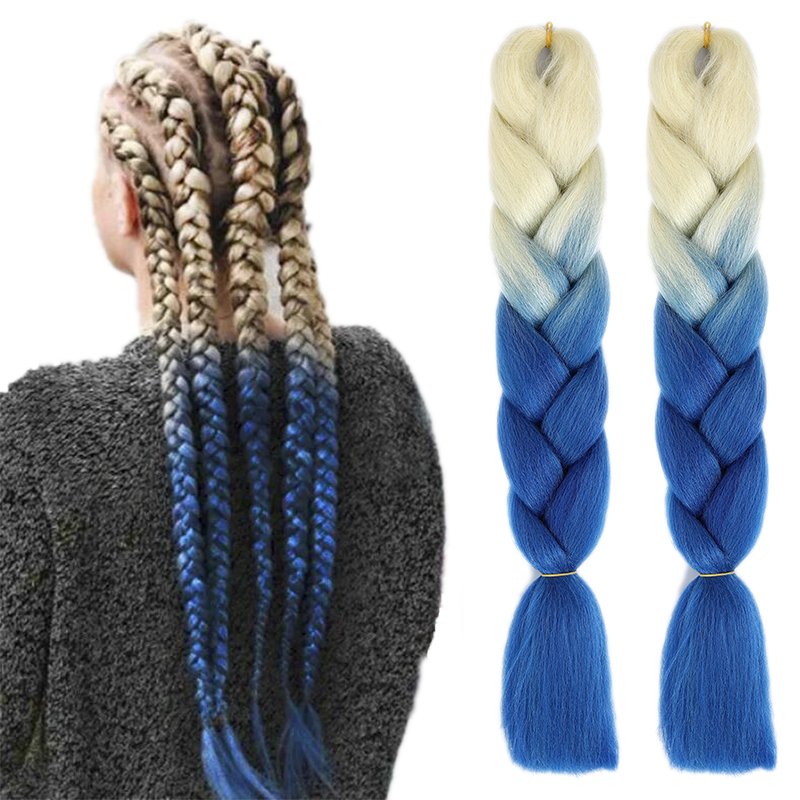 24 Inch Ombre Synthetic Braiding Hair Women Colorful Rainbow Gray Black Trend
