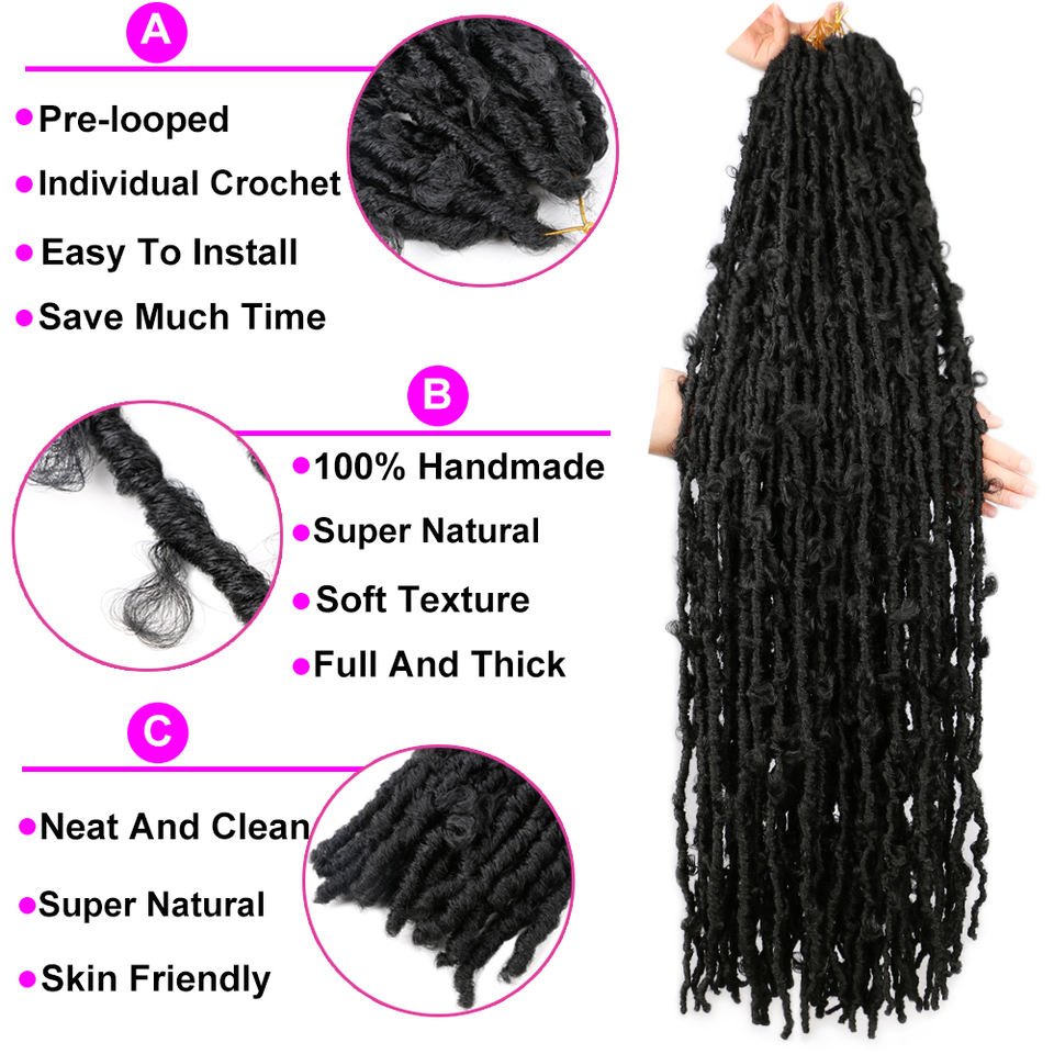 Hot sell 36 inch butterfly faux locs wig butterfly locs crotchet 36 inch butterfly faux crochet color hair