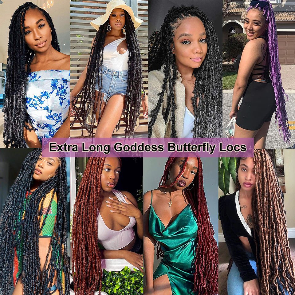 Hot sell 36 inch butterfly faux locs wig butterfly locs crotchet 36 inch butterfly faux crochet color hair