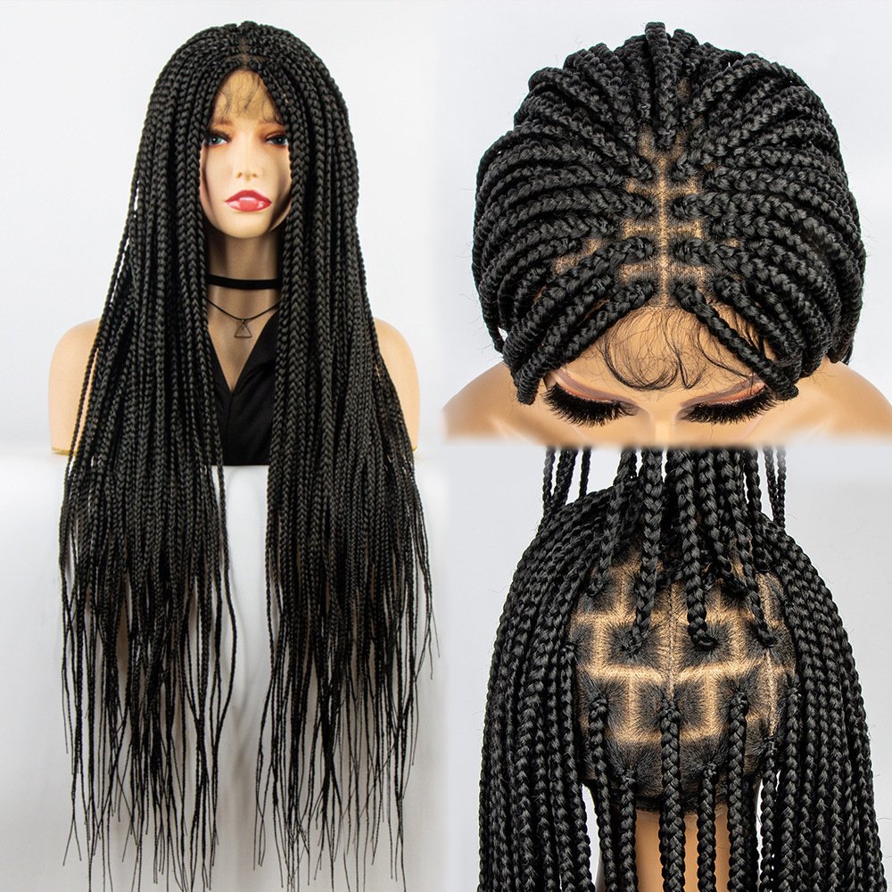 Wholesale new style synthetic cornrow glueless knotless vendors ful lace front box braided wigs with baby hair for black women