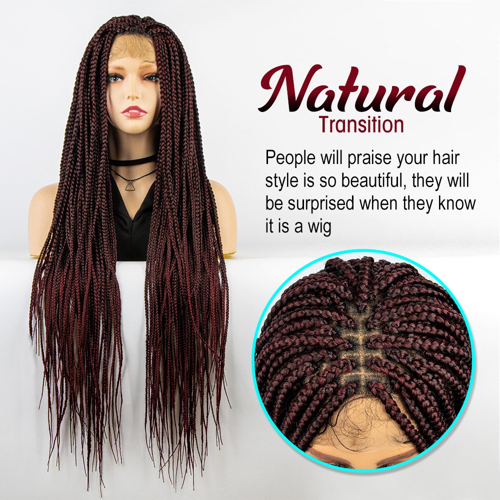 Wholesale new style synthetic cornrow glueless knotless vendors ful lace front box braided wigs with baby hair for black women