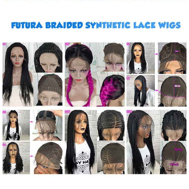 Wholesale new style synthetic cornrow glueless knotless vendors ful lace front box braided wigs with baby hair for black women