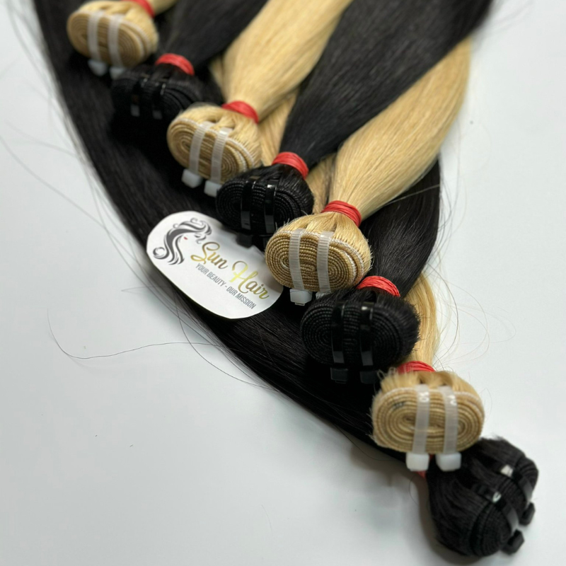 Top Quality Human Virgin Extension Raw Cuticle Aligned Hair Highlight Black & Blonde Color Vietnamese Weft Hair Extensions