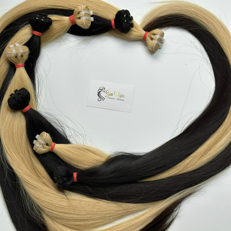 Top Quality Human Virgin Extension Raw Cuticle Aligned Hair Highlight Black & Blonde Color Vietnamese Weft Hair Extensions