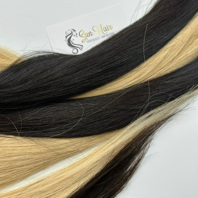 Top Quality Human Virgin Extension Raw Cuticle Aligned Hair Highlight Black & Blonde Color Vietnamese Weft Hair Extensions
