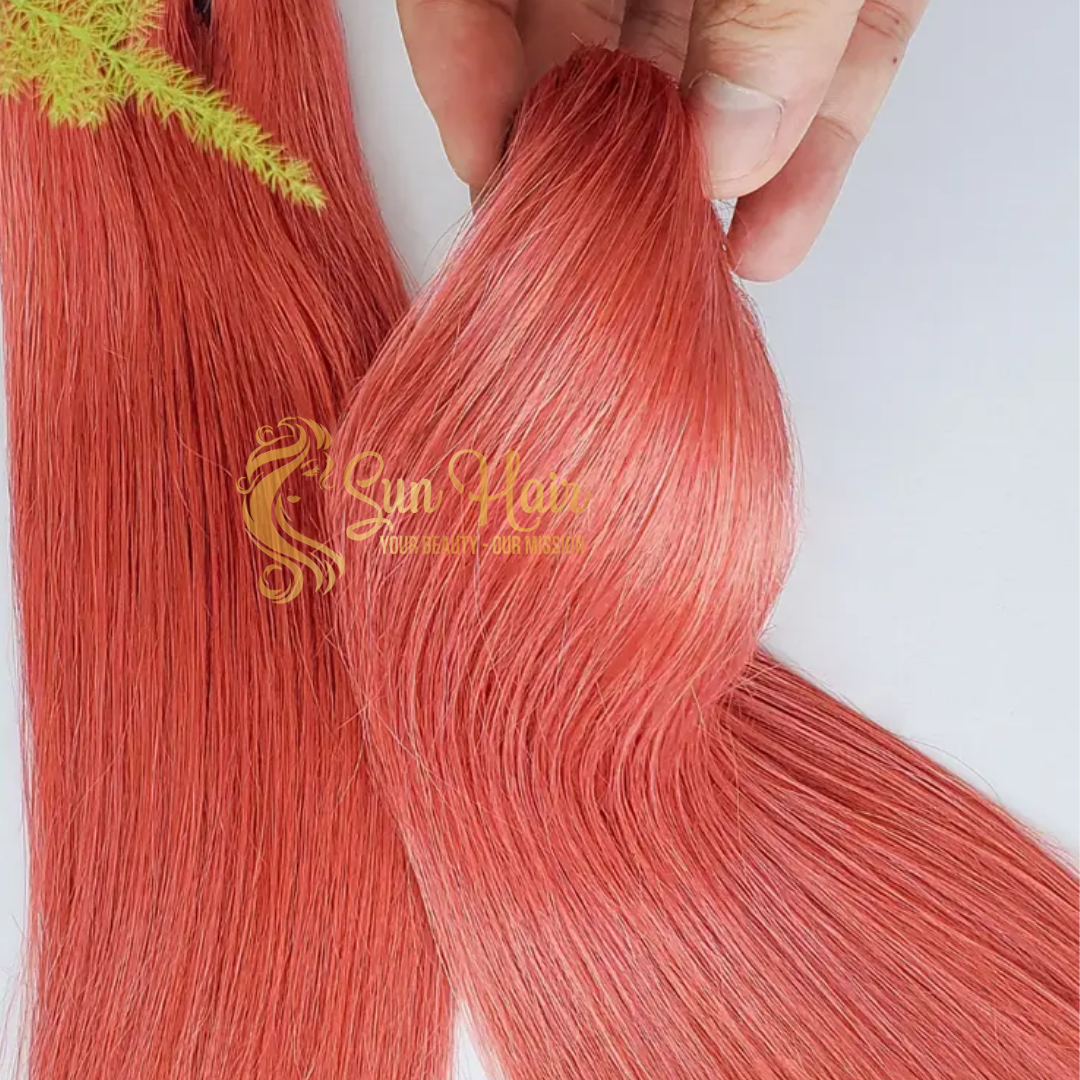 Products Hot Trending 12" Pink Mix Orange Color From 100% High Premium Weft Human Hair Extensions Vietnamese By Sun Hair Company