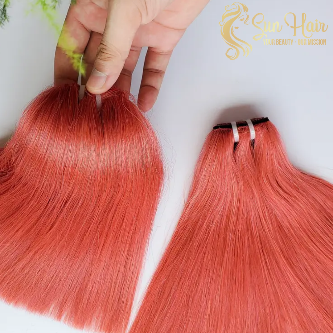 Products Hot Trending 12" Pink Mix Orange Color From 100% High Premium Weft Human Hair Extensions Vietnamese By Sun Hair Company