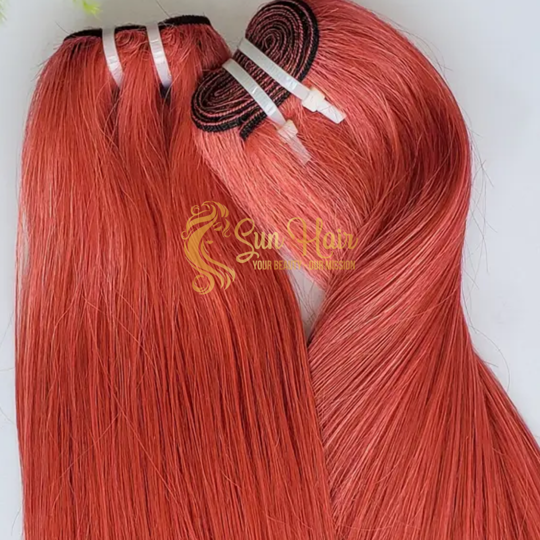 Products Hot Trending 12" Pink Mix Orange Color From 100% High Premium Weft Human Hair Extensions Vietnamese By Sun Hair Company