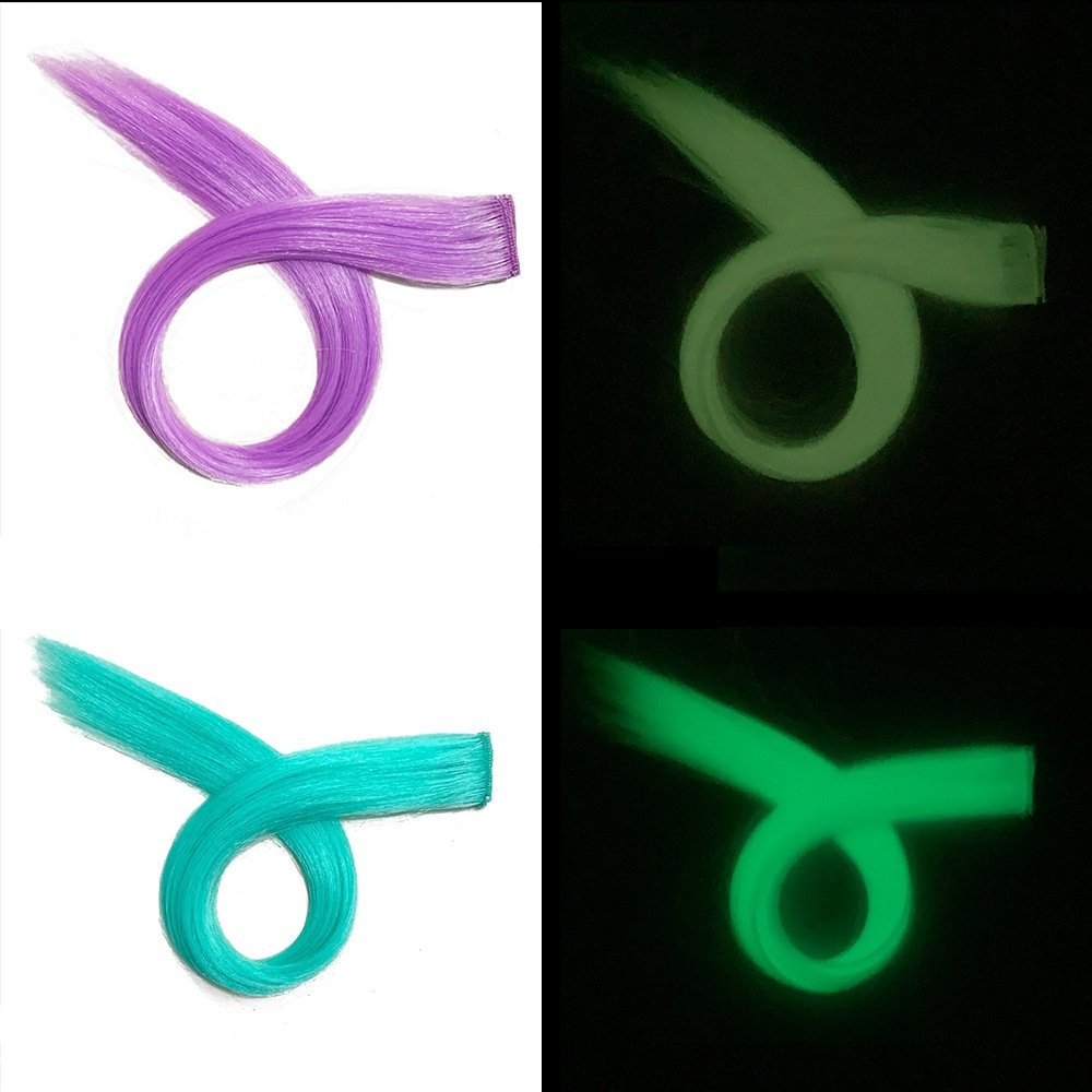 New Synthetic 1Clip in Hair Extension 20inch Glow In Darkness Luminous Straight Hair Piece For women Braid wig accessories