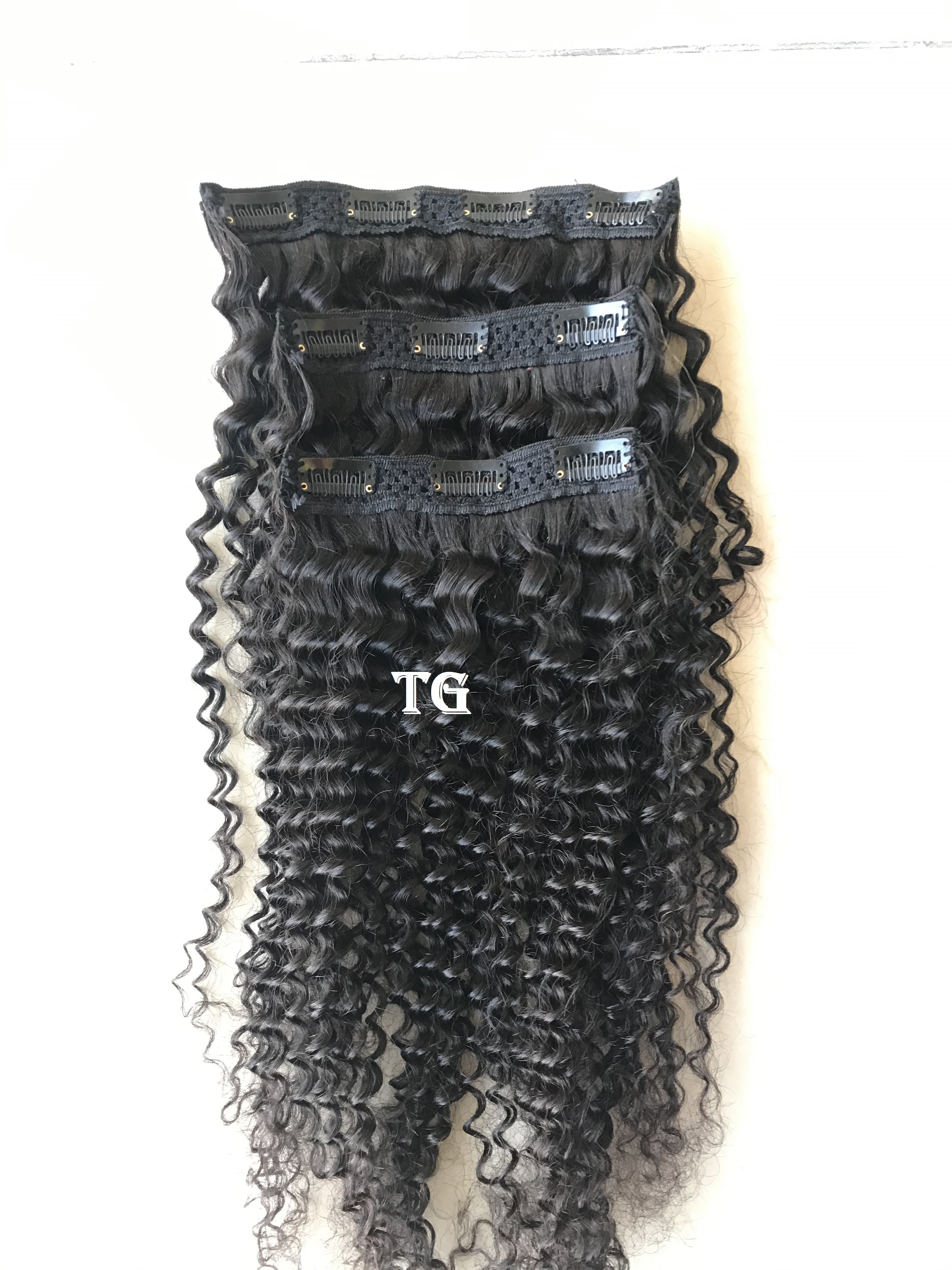Mongolian Kinky Curly Clip In 24 inch Virgin Human Hair Single Donor Machine Weft Brazilian Human Hair Extension