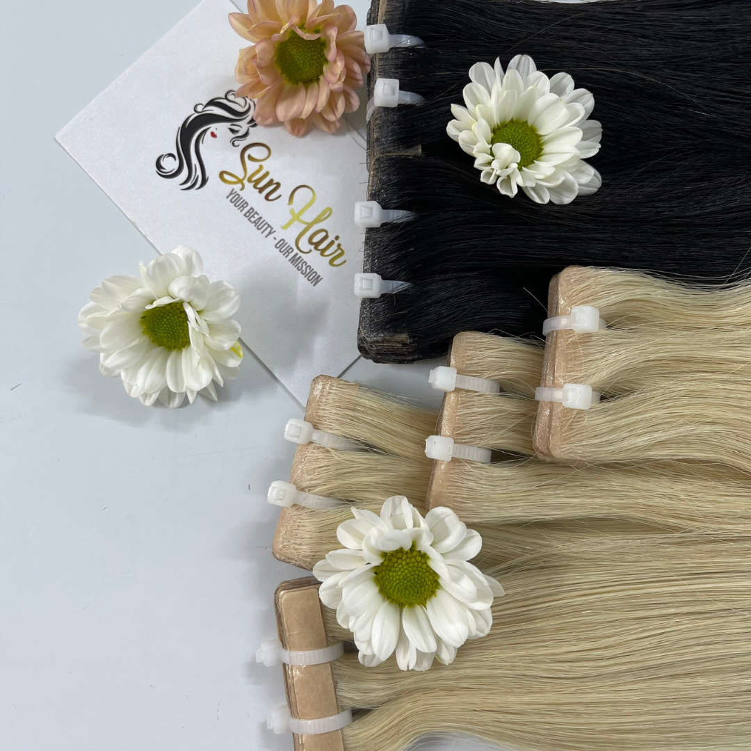 Sun Hair Company Natural Wave Straight Custom Color Double Drawn Invisible Tape in Raw Hair Vietnamese Human Hair Extensions