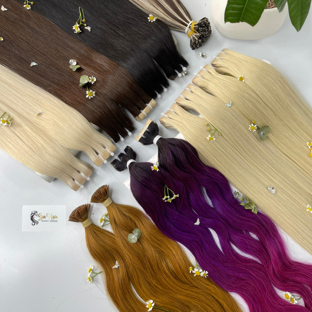 Sun Hair Company Natural Wave Straight Custom Color Double Drawn Invisible Tape in Raw Hair Vietnamese Human Hair Extensions