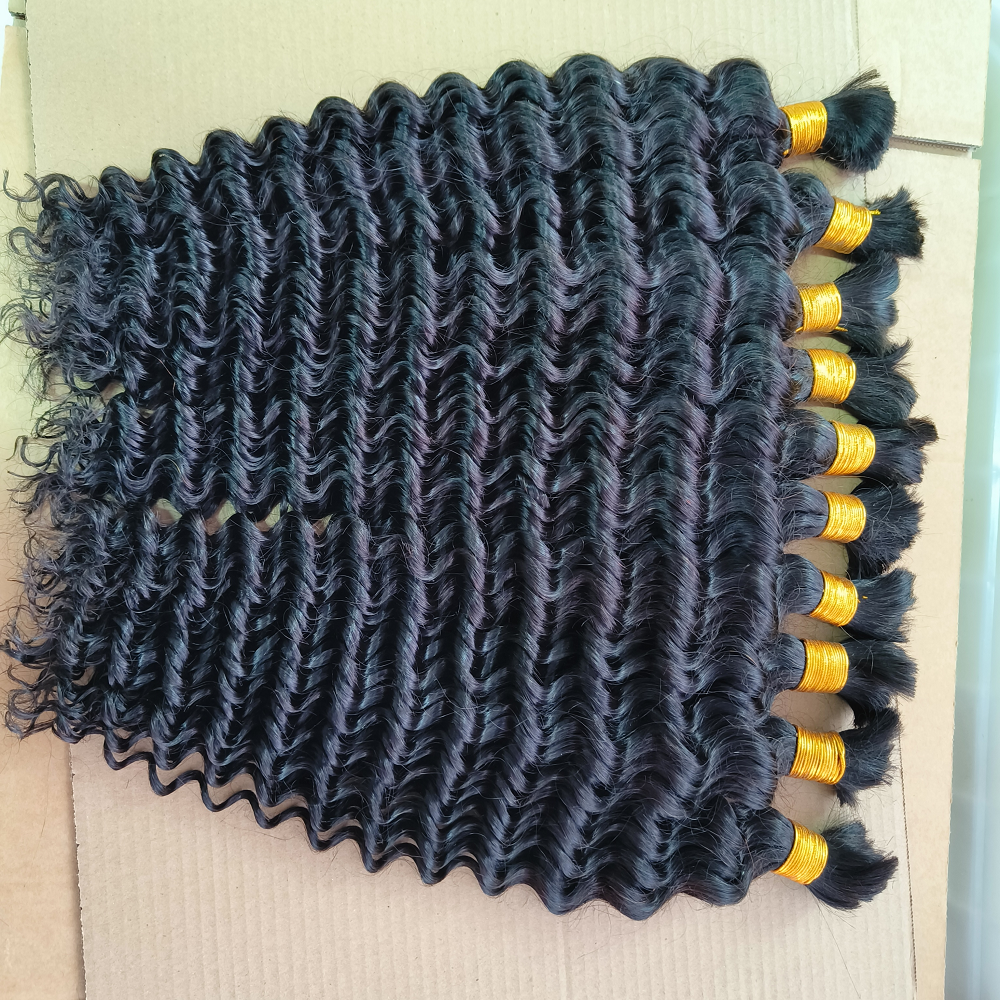 Wholesale bulk hair bundles real Brazilian deep wave human hair bulk for braiding no weft human hair extensions in bulk vendors