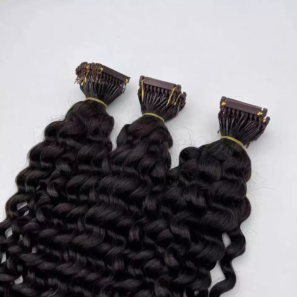 High quality Indian 100% Human Hair Keratina unprocessed Pre-bonded Deep wave Virgin Nature Black 100g 6D hair Extensions