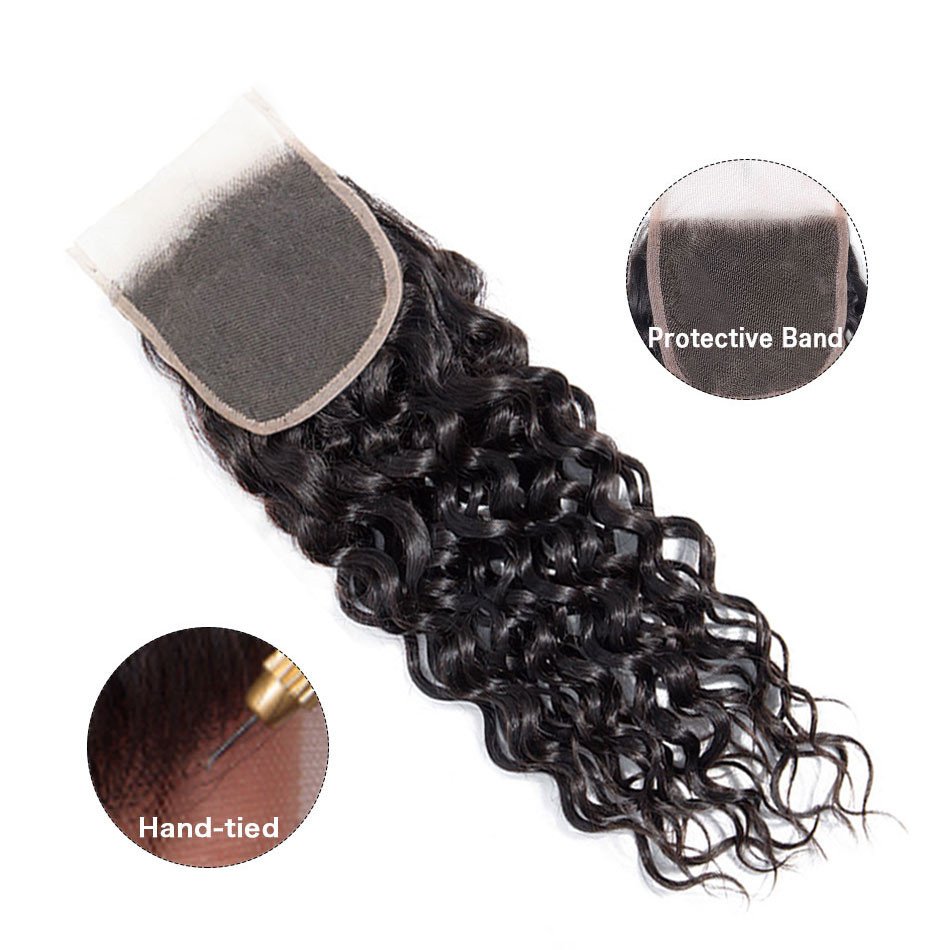 Free Part Water Wave 4x4 Lace Closure Brazilian Human Hair Extensions Virgin Cuticle Aligned Hair