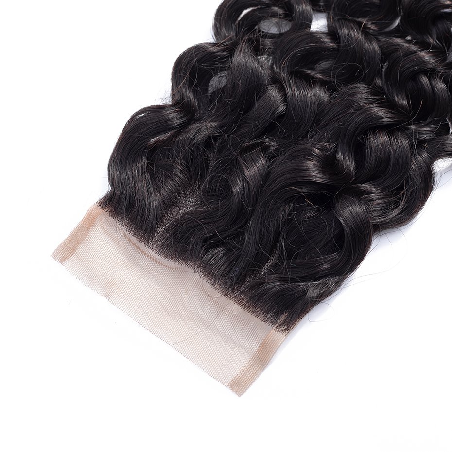 Free Part Water Wave 4x4 Lace Closure Brazilian Human Hair Extensions Virgin Cuticle Aligned Hair
