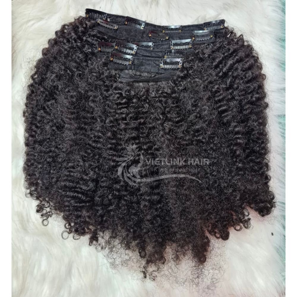 Wholesale BURMESE KINKY CURLY Hair Double Drawn Clip In Human Hair Extensions Natural Color From Vietlink