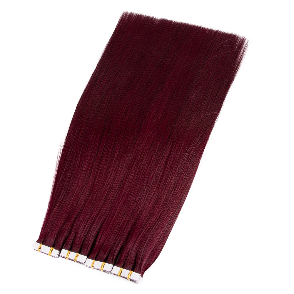 Red wine color #99j straight tape in hair extension full end cuticle intact human hair tape in extensions