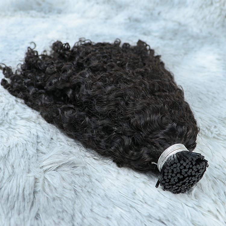 Wholesale 100% Natural Raw Indian Curly Human Hair Extension Virgin I Tip Hair Extensions