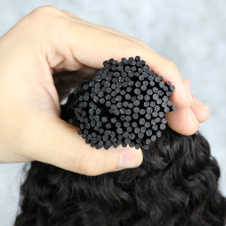 Wholesale 100% Natural Raw Indian Curly Human Hair Extension Virgin I Tip Hair Extensions