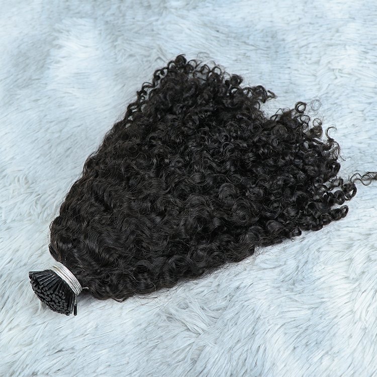 Wholesale 100% Natural Raw Indian Curly Human Hair Extension Virgin I Tip Hair Extensions