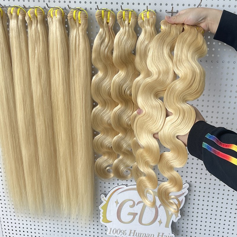 Russian Top Raw Wefted Human Hair Extensions Straight Body wave 613 Blonde Bundles With Frontal Hair Weave Distributors
