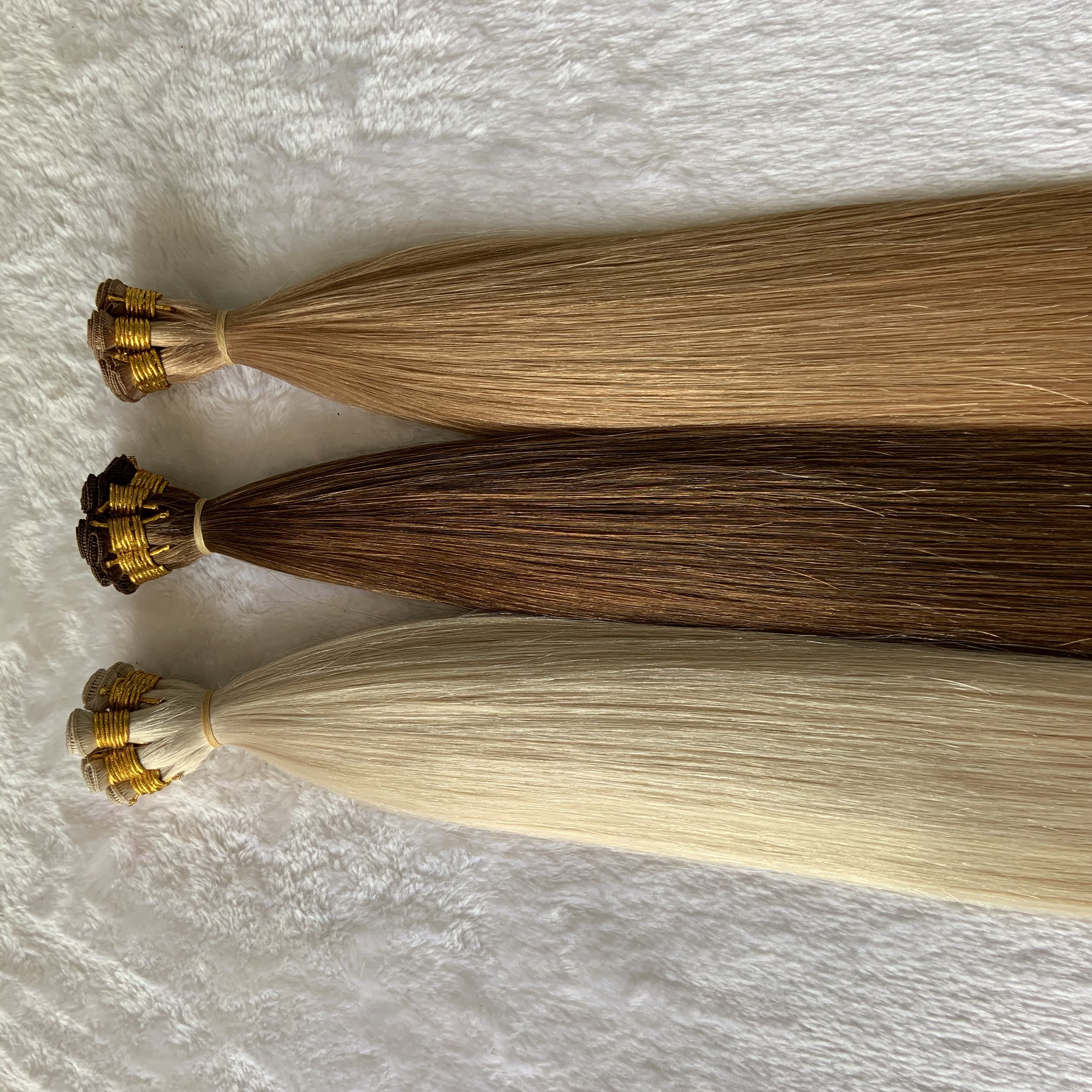 100% Unprocessed Raw Virgin Human Hair Extension Russian Hand Tied Weft Bundles