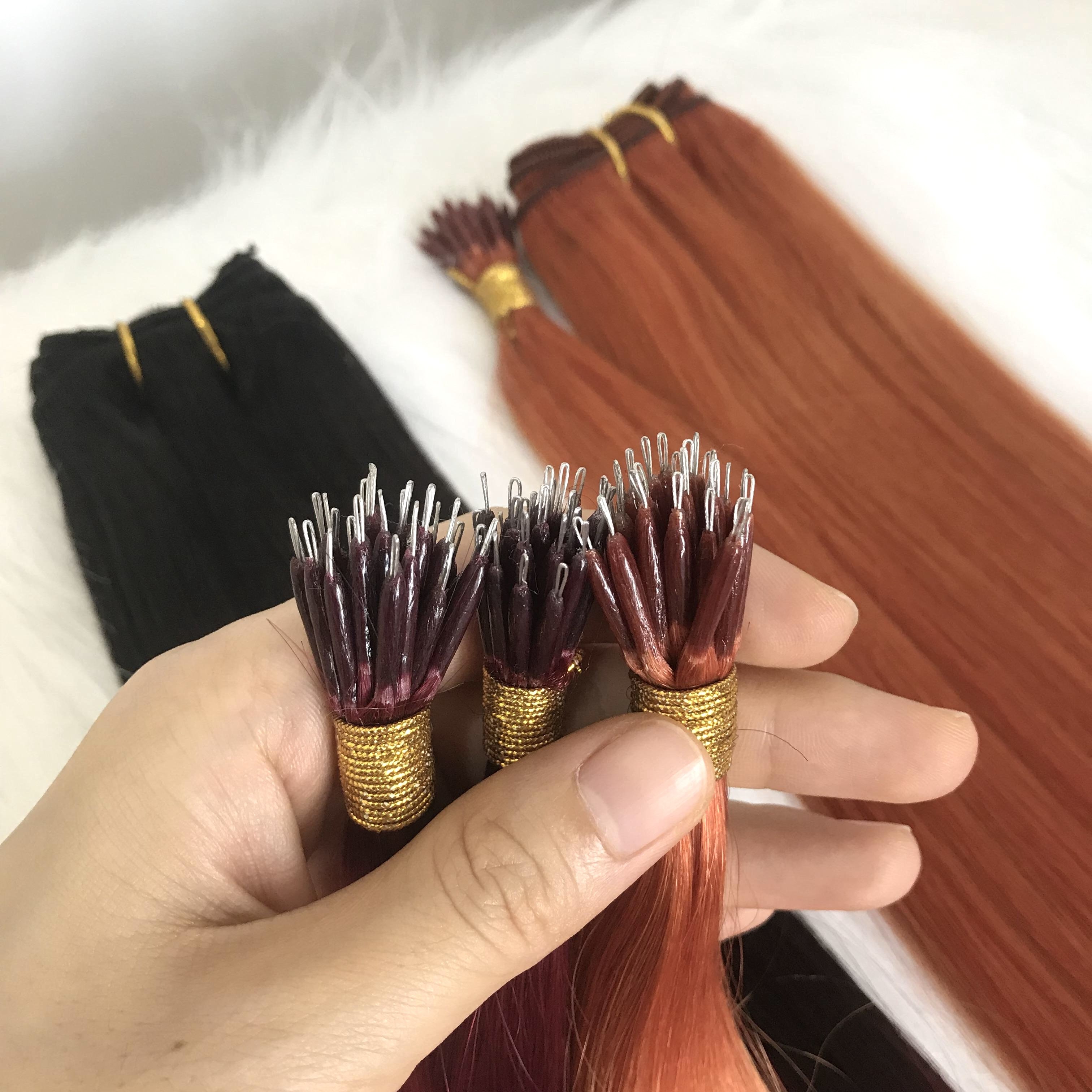 Findvirginhair Wholesale Price Nano Ring Microlink Hair Copper Color Double Drawn Keratin Natural Human Hair Extension