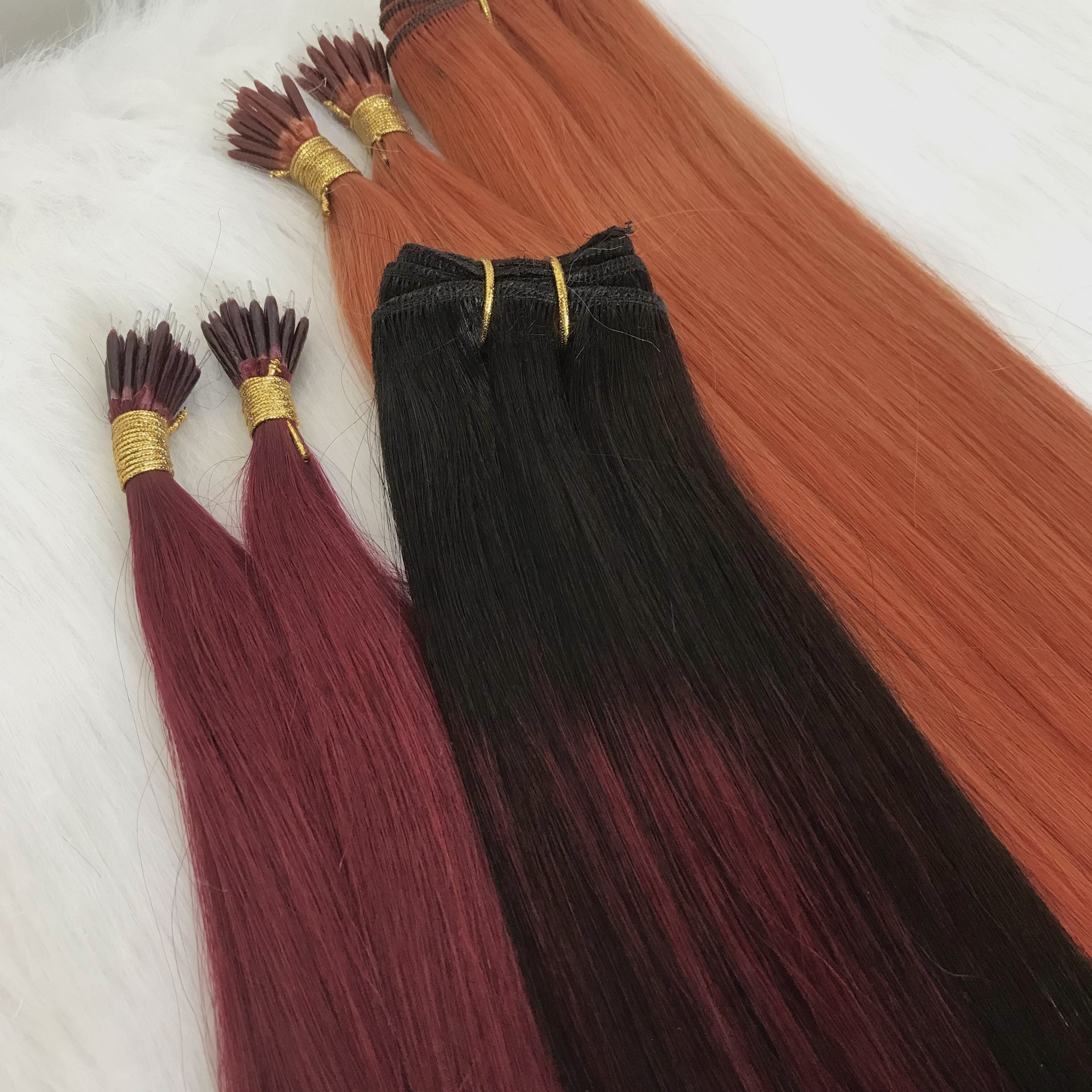 Findvirginhair Wholesale Price Nano Ring Microlink Hair Copper Color Double Drawn Keratin Natural Human Hair Extension