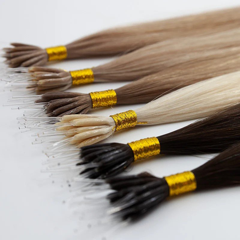 Factory Wholesale High Quality 100% Real Russian Virgin Human Hair Customization Color Nano Ring Human Hair Extensions