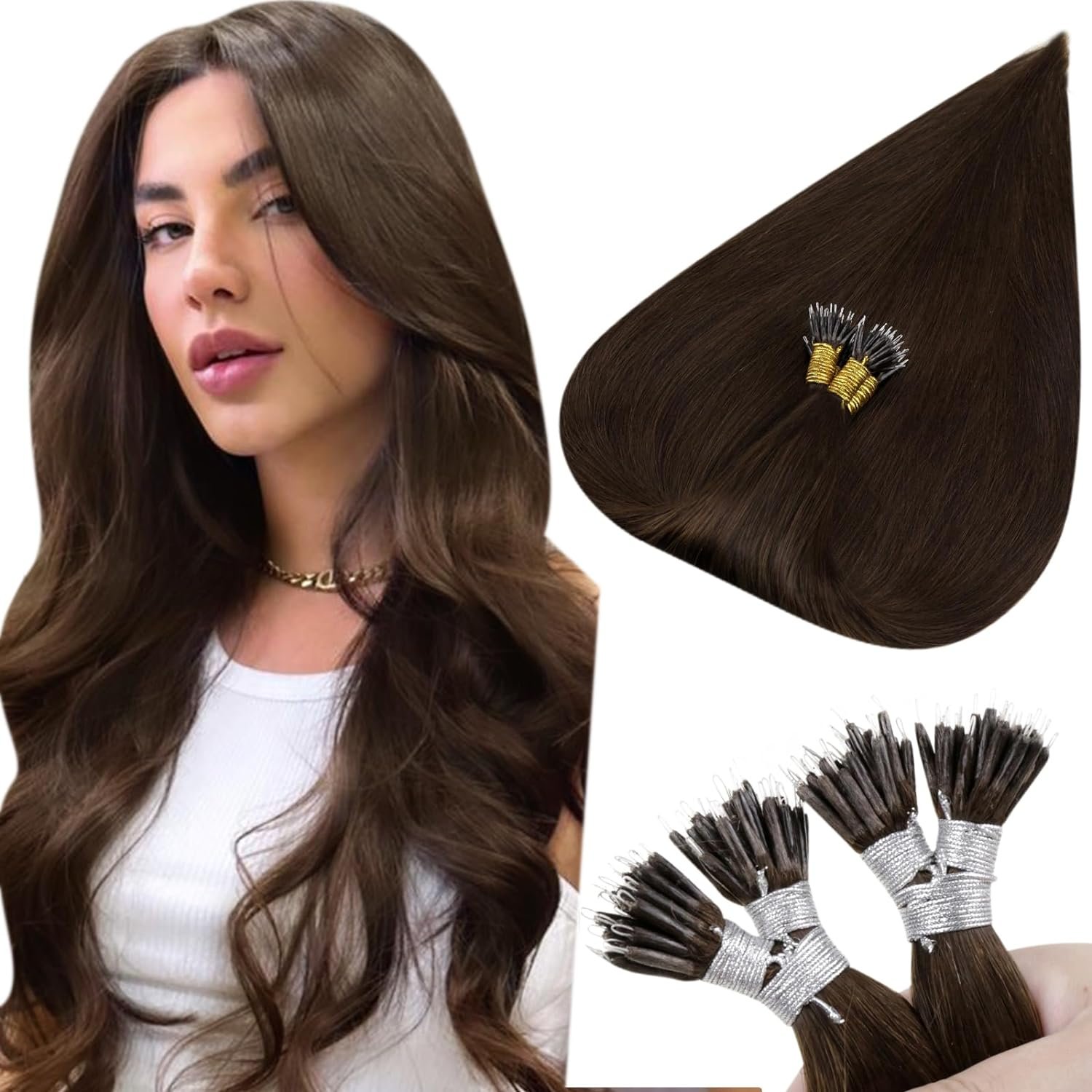 Factory Wholesale High Quality 100% Real Russian Virgin Human Hair Customization Color Nano Ring Human Hair Extensions