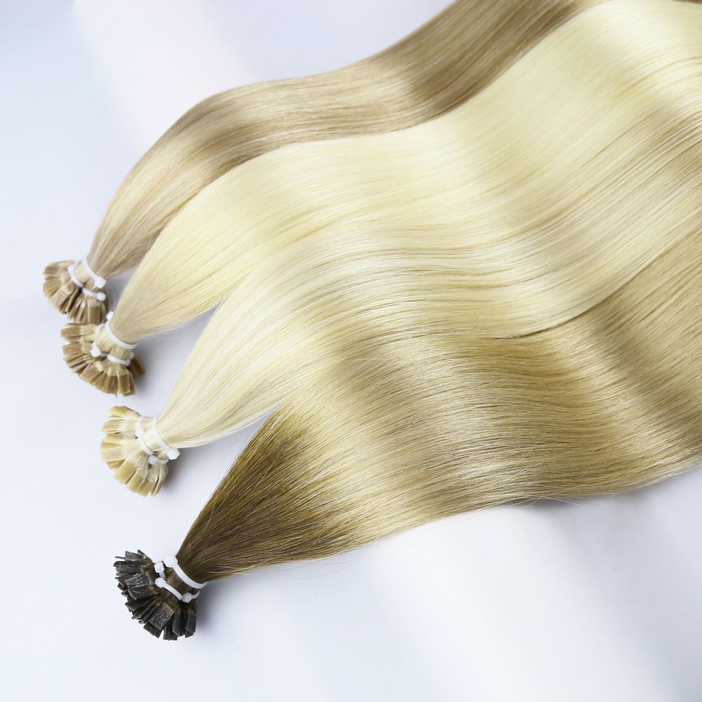 High Quality F Tip Hair Vendor Pelucas De Keratina Double Drawn Russian Blonde Virgin Remy Keratin Flat Tip Human Hair Extension