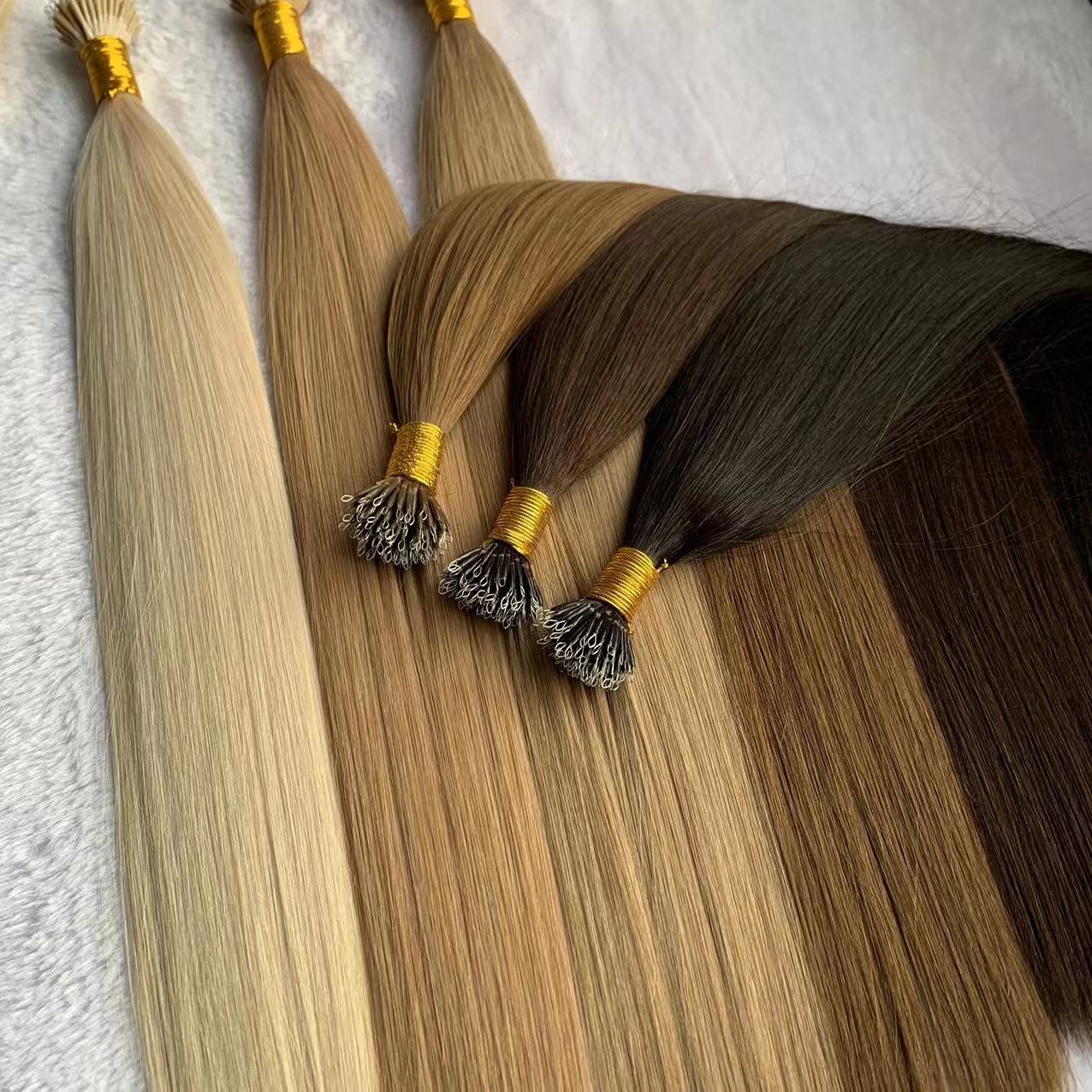 Wholesale Raw Virgin Remy Hair Extensions Nano Ring Tip Hair Double Drawn Russian Cuticle Aligned Human Nano Ring Hair Extension