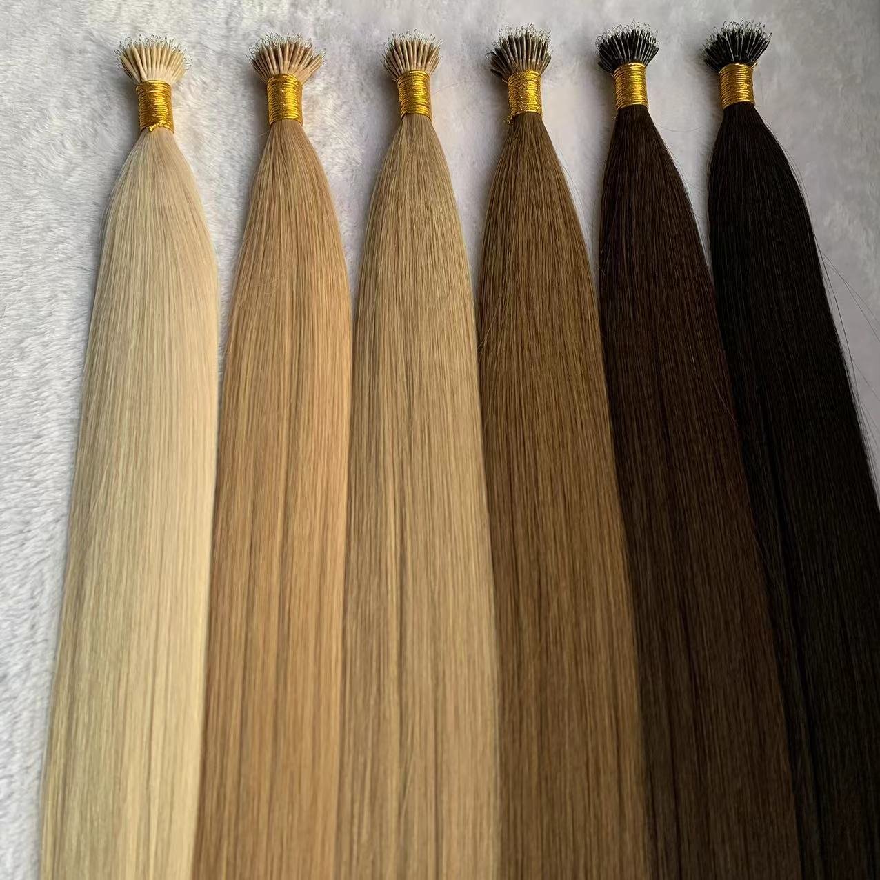 Wholesale Raw Virgin Remy Hair Extensions Nano Ring Tip Hair Double Drawn Russian Cuticle Aligned Human Nano Ring Hair Extension