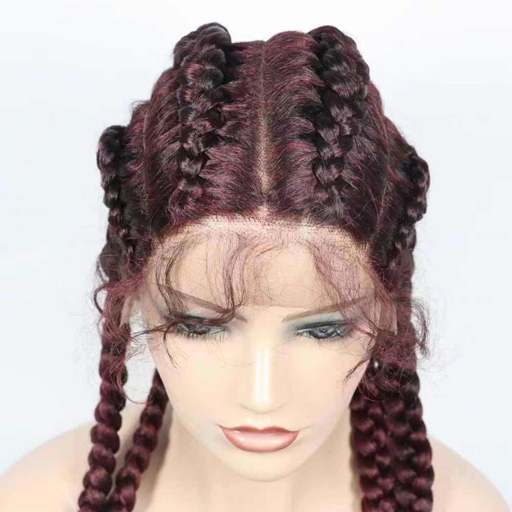 Wholesale 30 Inch Long 4 Braids Cheap Braided Wig Braiding Synthetic 13*4 Lace Front Wigs For Black White Women